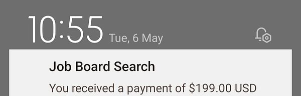 A notification on a mobile device indicating a payment received.