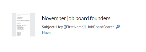 The image displays a screenshot of a task related to sending a newsletter to job board founders.