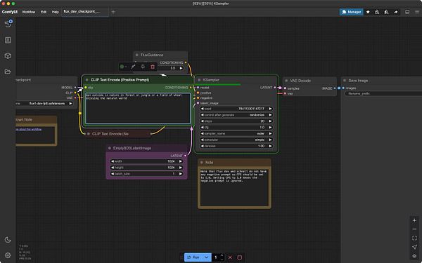 The image displays a user interface for a Flux image generation workflow on a MacBook M4.