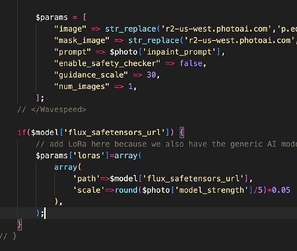 The image displays a code snippet related to configuring parameters for a machine learning model.