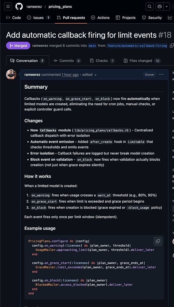 Diagram illustrating the design of callbacks in the pricing_plans gem for sending upsell and notification emails based on user plan usage.