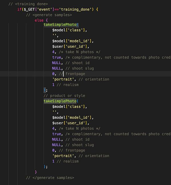 The image displays a code snippet related to generating photo samples in a programming context.