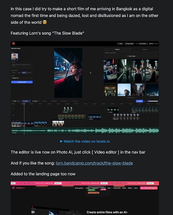Screenshot of an email message design interface displaying a newsletter draft with text and a video poster image.