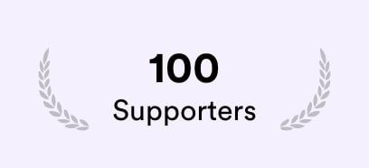 A celebratory graphic announcing 100 supporters.