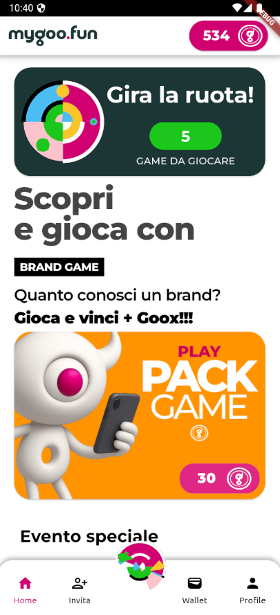 The image displays a mobile app interface for mygoo.fun featuring various game options and promotional content.