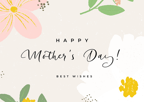 A decorative Mother's Day greeting card featuring floral designs and warm wishes.