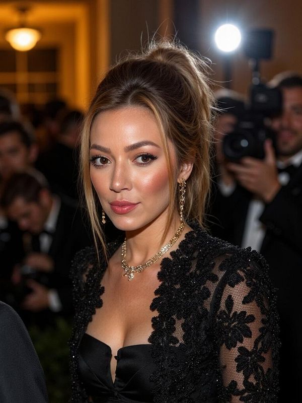 A glamorous individual poses for a photo at a high-profile event.