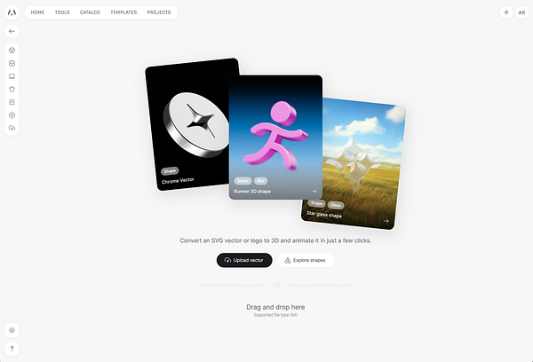A 3D cartoon-style character and objects are displayed on a black circular platform in a digital 3D design interface.
