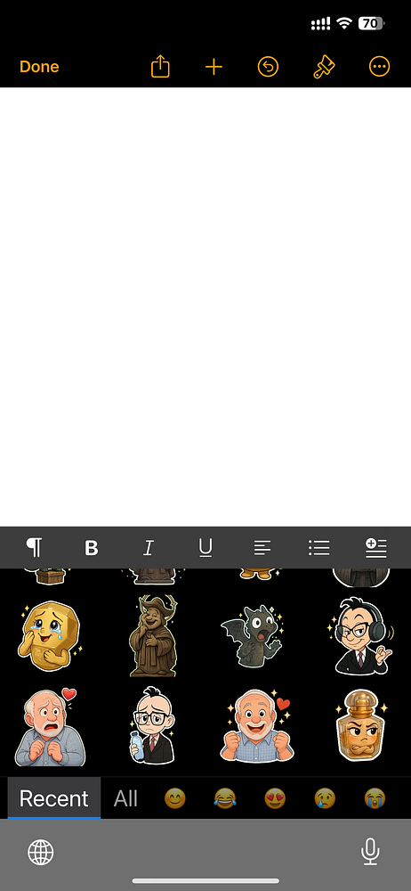The image displays a messaging interface featuring a collection of cartoon-style stickers.