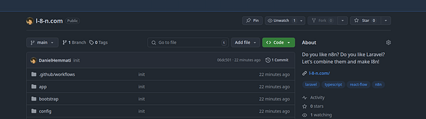 The image displays a GitHub repository interface for a project named 'l-8-n.com'.