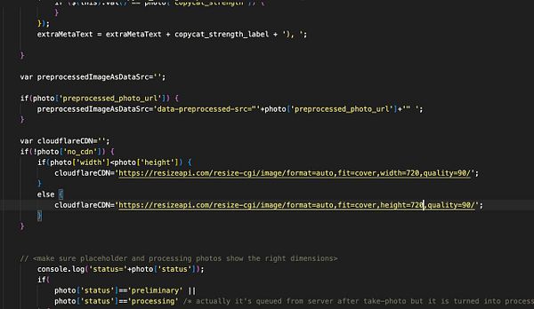 The image displays a code snippet related to image processing for a gallery upgrade.