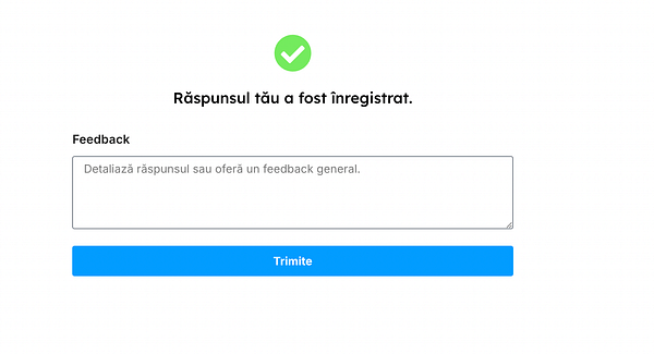 A confirmation screen for a feedback submission.
