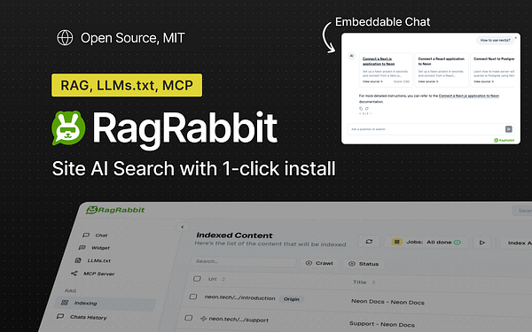 The image features the logo and interface of RagRabbit, an AI search tool.