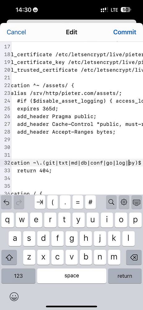 The image displays a code editor interface showing Nginx configuration settings.