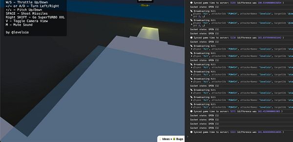 The image displays a gaming interface with controls and network activity logs.