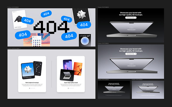 The image features a collection of design mockups and UI elements for a digital studio interface.