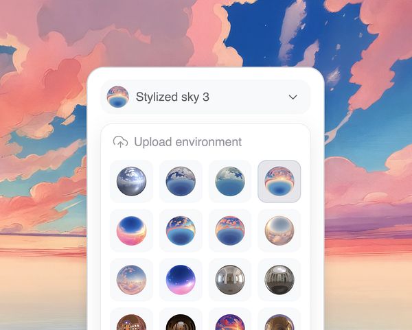 The image displays a user interface for selecting skybox presets with a colorful sky background.