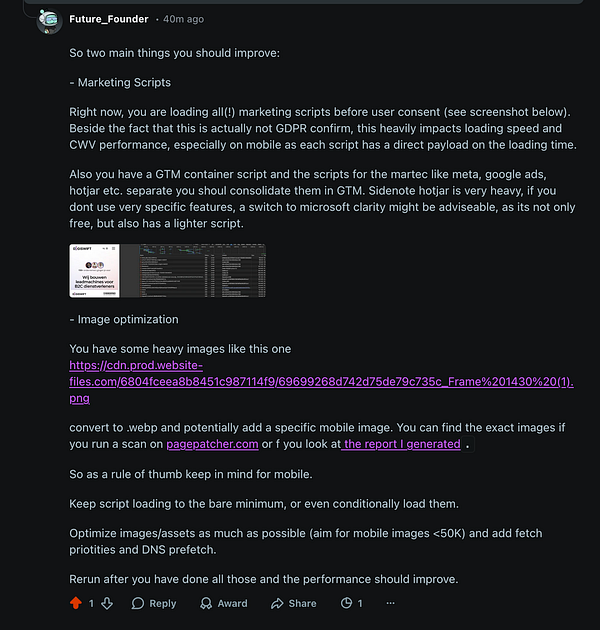 Screenshot of a Reddit user's report page displaying an overview of user reports and corpus reports.