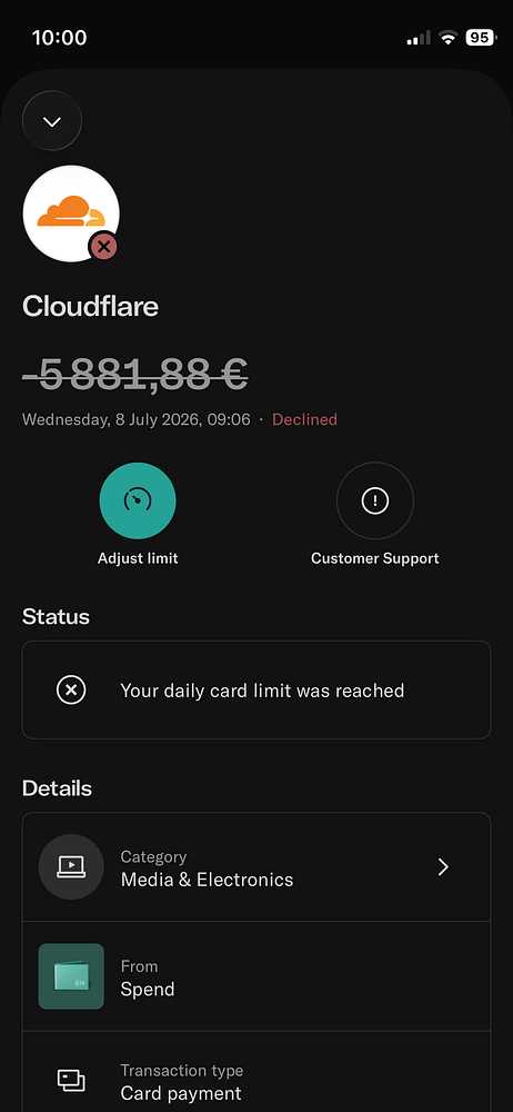 Screenshot of a mobile banking app displaying a recent payment transaction details.