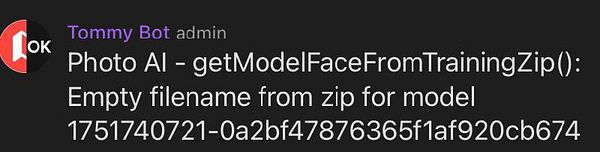 A screenshot of a chat interface displaying an error message related to a photo AI task.