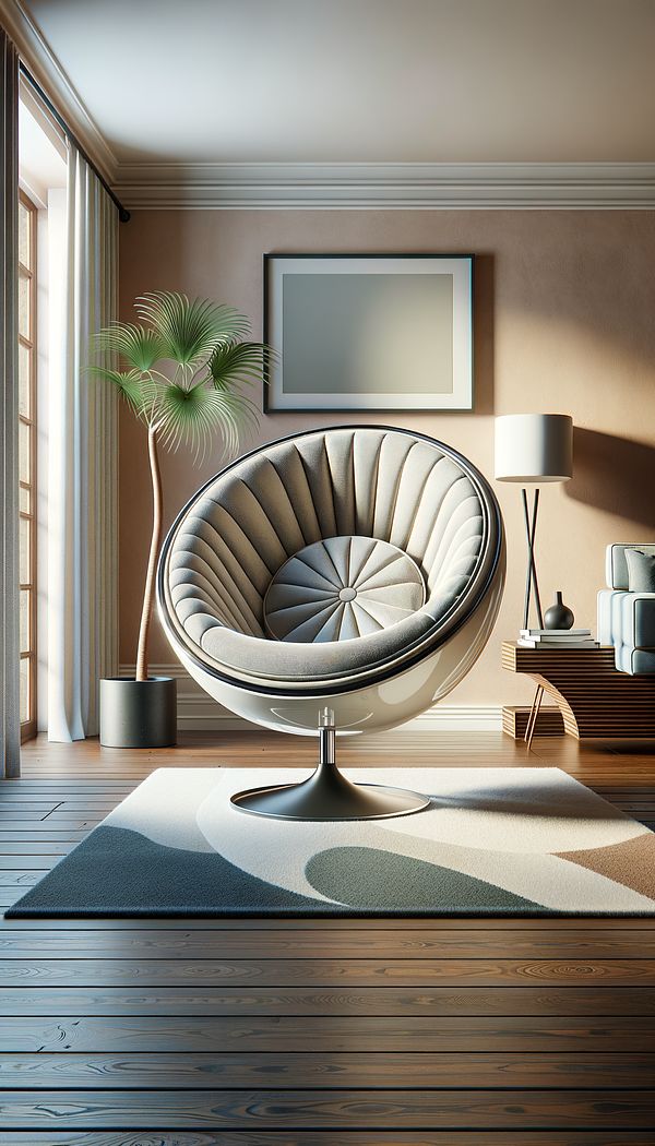 a classic Roundabout Chair placed in a modern living room, showcasing its swivel feature and complementing the room's decor