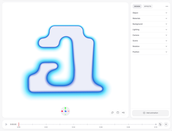 A digital 3D object with a glowing blue outline displayed in Morflax Studio's interface.