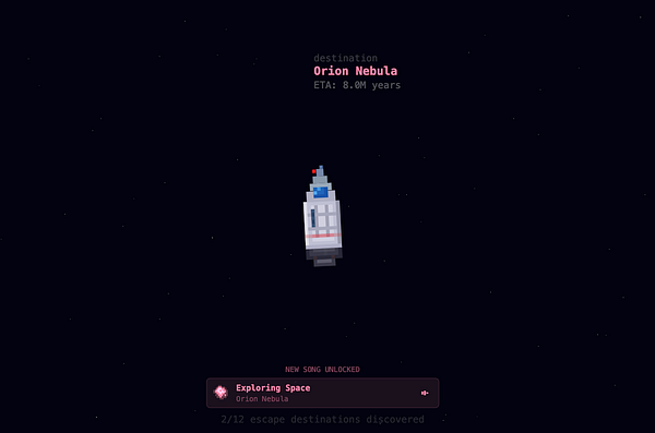 Screenshot of a 'Sounds Unlocked' pop-up in Spaceify, listing 12 original soundtracks unlocked for achievements.