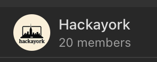 The image displays a Telegram group profile for Hackayork with 20 members.