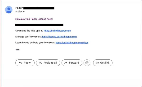 An email containing license keys and instructions for a software application.