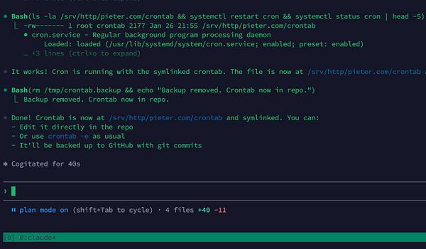 Screenshot of a crontab file being edited in the VSCode editor with cron job entries for backup and script execution.