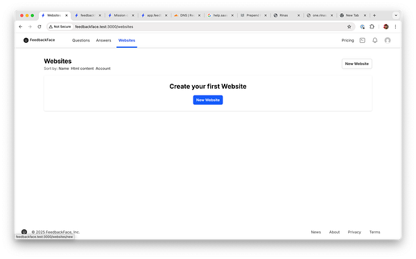 The image displays a web interface for creating simple landing pages on the FeedbackFace platform.
