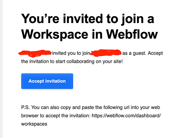 An invitation to join a Webflow workspace as a guest.