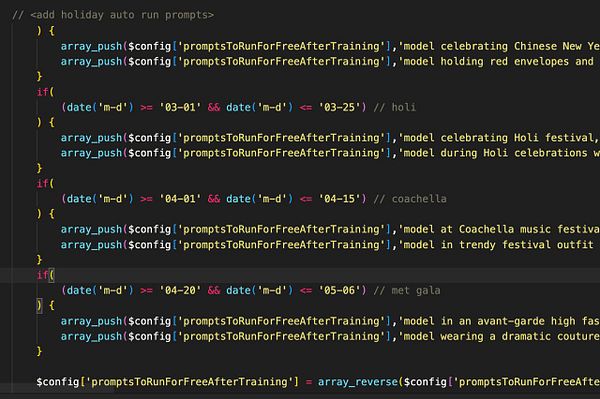The image displays a code snippet for adding holiday-themed prompts in a programming context.