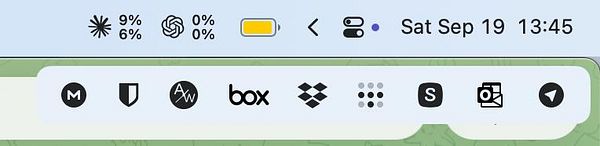 Screenshot of a Mac menu bar with icons and a black shape representing the Ice app icon.
