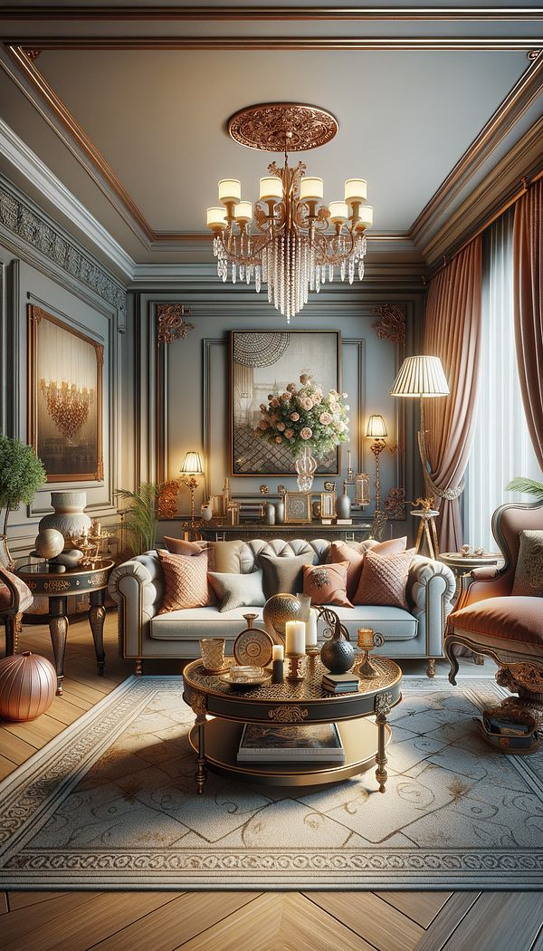 a beautifully decorated living room with harmonious color scheme and well-chosen furniture, lighting, and decorative objects that enhance the room's aesthetic