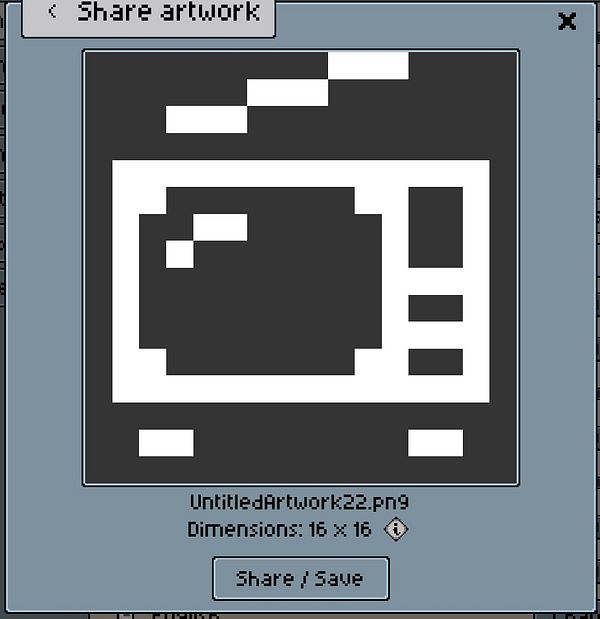 A pixel art representation of a television displayed in a sharing interface.