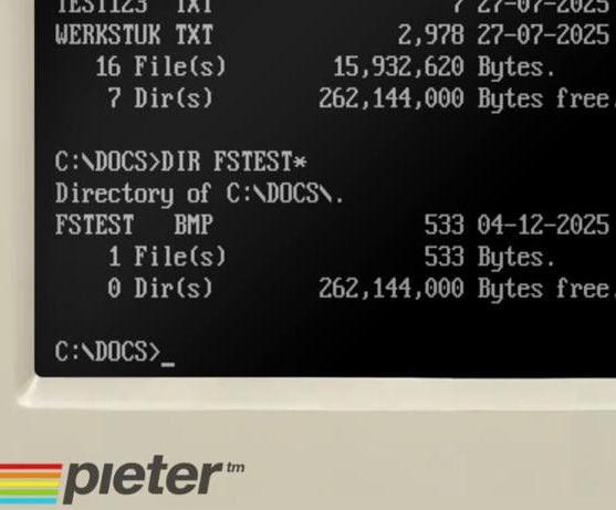 A command line interface displaying directory information for a DOS FAT16 file system.