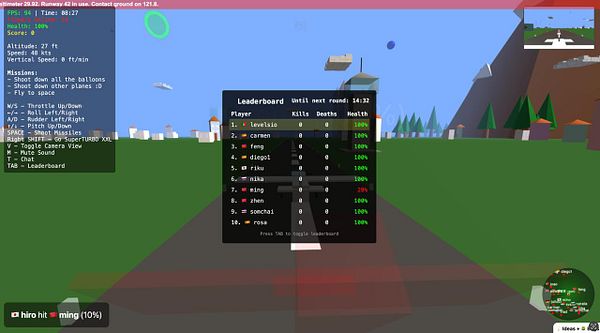 The image displays a multiplayer game interface featuring a leaderboard and gameplay information.
