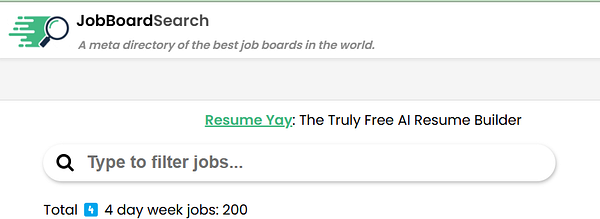 The image displays a webpage for JobBoardSearch, featuring a job search interface and a resume builder promotion.