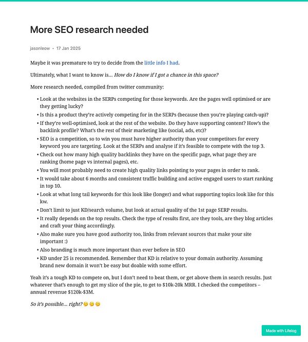 A detailed note on SEO research strategies and considerations.