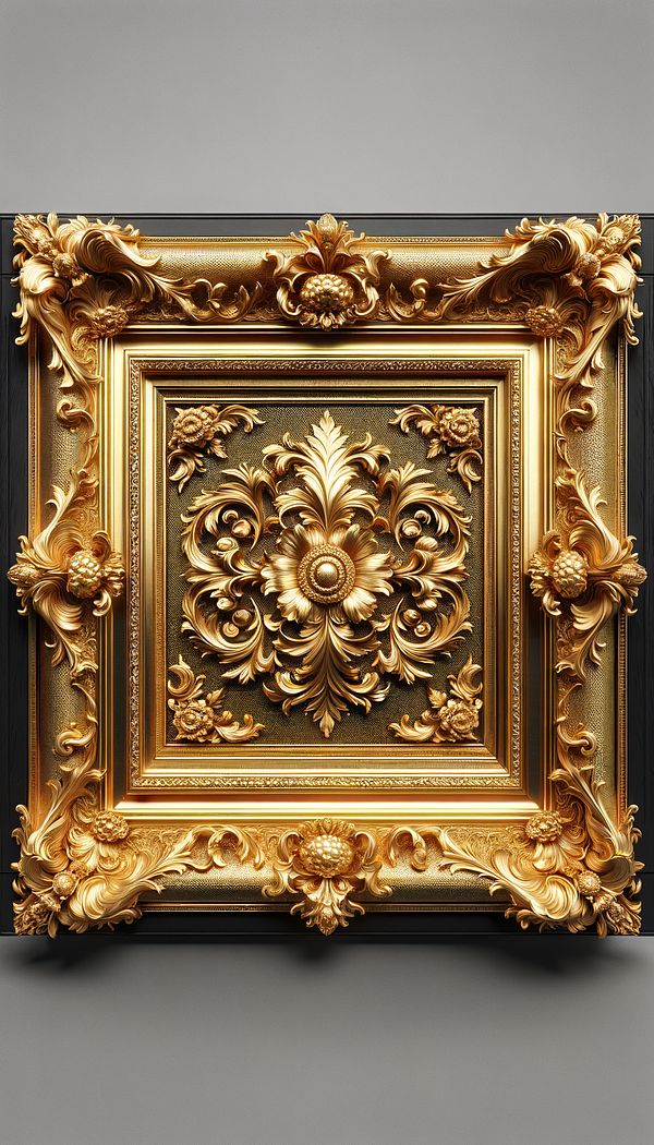 a gold-gilded picture frame with intricate details, showcasing the reflective sheen of gold leaf