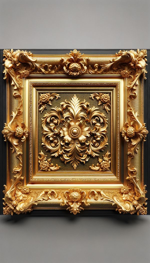 a gold-gilded picture frame with intricate details, showcasing the reflective sheen of gold leaf