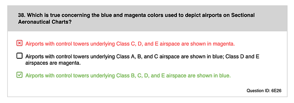 Screenshot of an online quiz interface showing a question about airport markings and multiple-choice answers.