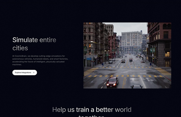 The image features a city street scene alongside promotional text for a technology company.