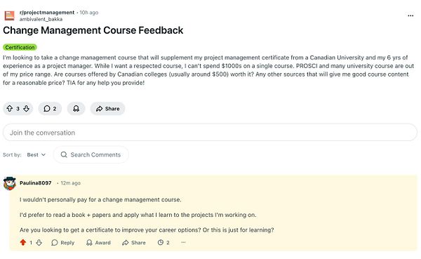 Screenshot of a Reddit mobile app showing a thread with posts and the interface for replying.