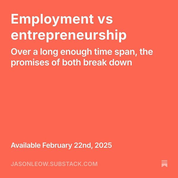 The image features a promotional graphic for a newsletter discussing employment versus entrepreneurship.