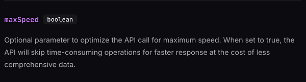 The image displays documentation for the 'maxSpeed' parameter in an API reference.