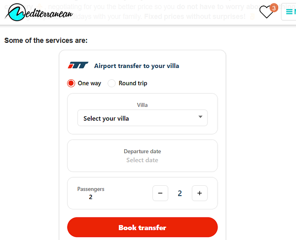 Screenshot of a webpage displaying a widget for booking airport transfer services with a map, form fields, and vehicle options.