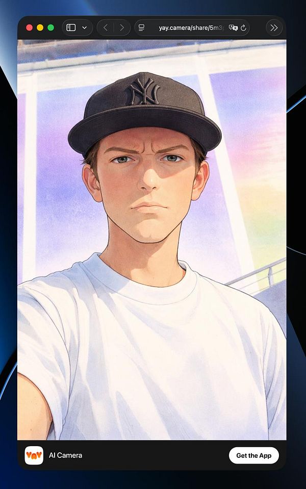 A digital portrait of a young man wearing a baseball cap and a plain white t-shirt.
