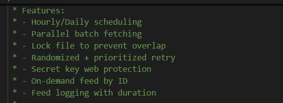 The image displays a list of features for a job feed fetcher project.